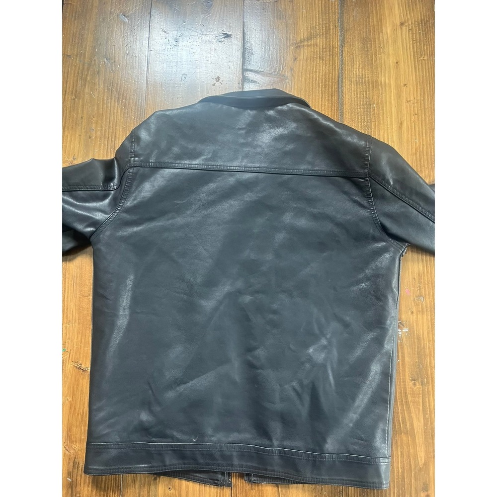 Bleu Grandeur Mens Faux Leather Moto Jacket Black Full Zip Quilted Lining Size M - Picture 6 of 7